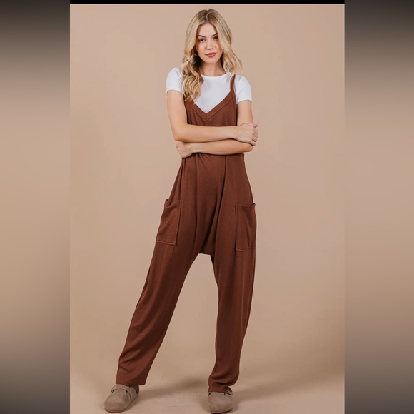 Boho waffle knit Harem Jumpsuit - Picture 3 of 5